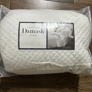 Charter Club Damask Quilted Solid White KING Coverlet & Shams Set